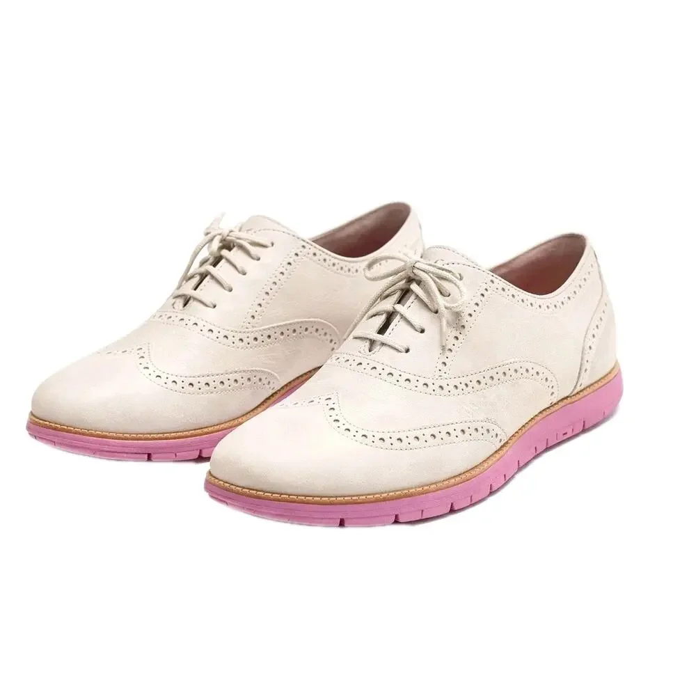 Cole Haan ZeroGrand Oxford Shoes Women 10 White Suede Pink Sole Lace Up Wingtip - Picture 2 of 12